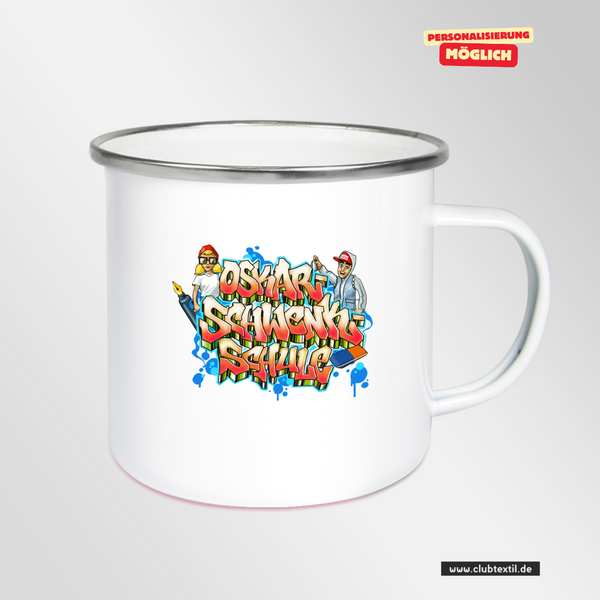 CT Emailletasse - weiß - Oskar-Schwenk-Schule - Logo