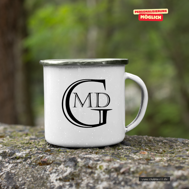 CT Emailletasse - weiß - Marion-Dönhoff-Gymnasium - Logo schwarz