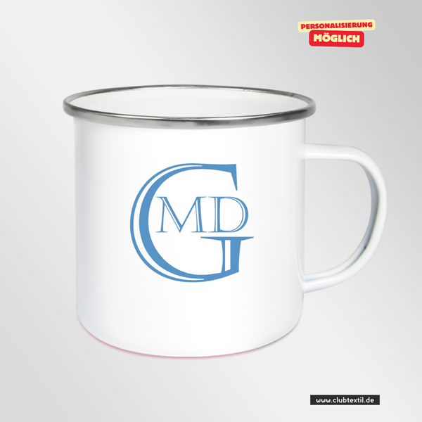 CT Emailletasse - weiß - Marion-Dönhoff-Gymnasium - Logo blau