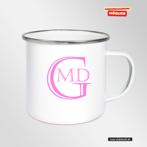 CT Emailletasse - weiß - Marion-Dönhoff-Gymnasium - Logo rosa