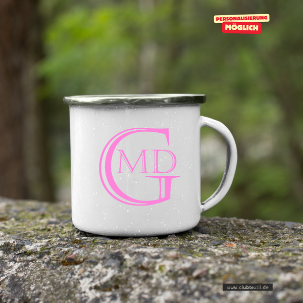 CT Emailletasse - weiß - Marion-Dönhoff-Gymnasium - Logo rosa