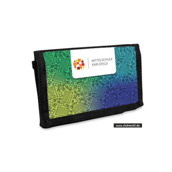 CT Geldbörse - blau - Mittelschule Karlsfeld - Logo bunt