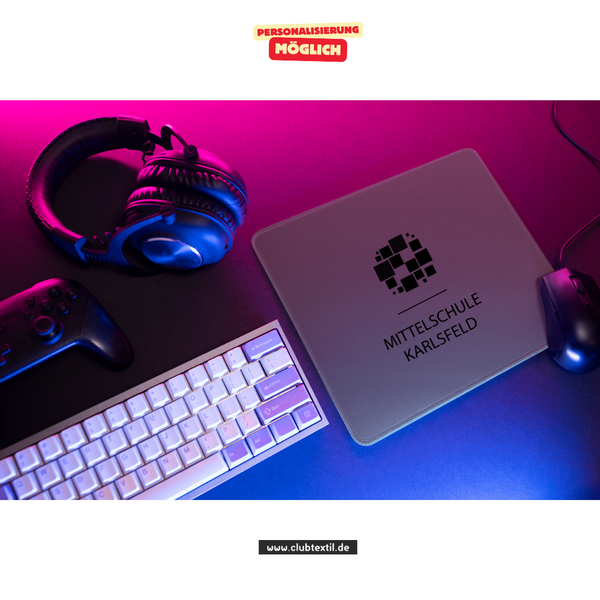 CT Mousepad - grau - Mittelschule Karlsfeld - Logo schwarz