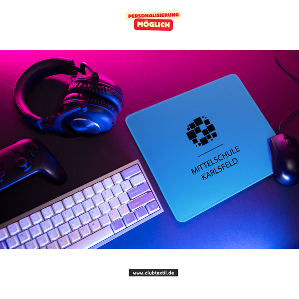 CT Mousepad - blau - Mittelschule Karlsfeld - Logo schwarz