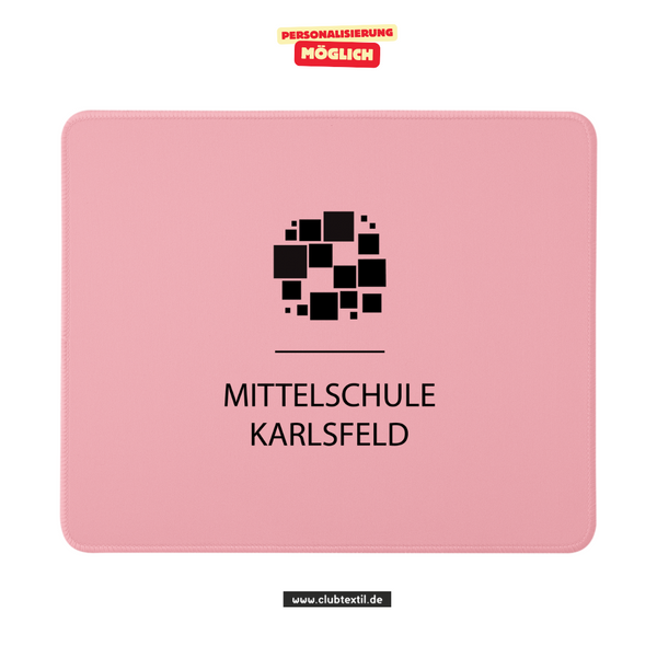 CT Mousepad - rosa - Mittelschule Karlsfeld - Logo schwarz