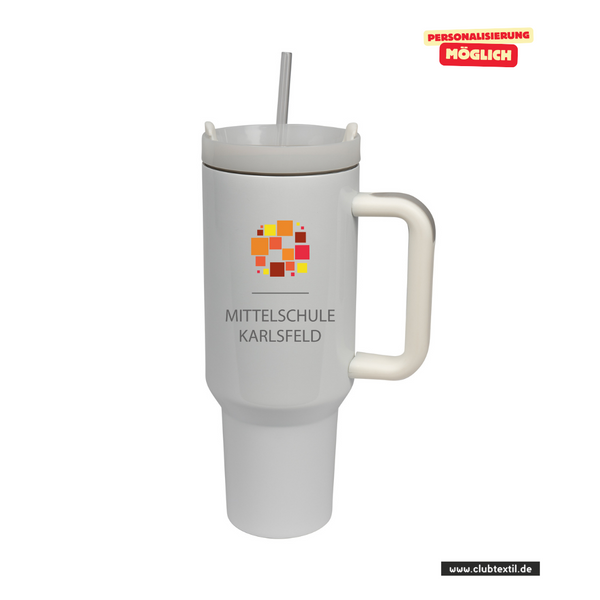 CT Edelstahl-Thermobecher - 1100ml - StanleyCup - Mittelschule Karlsfeld - Logo bunt