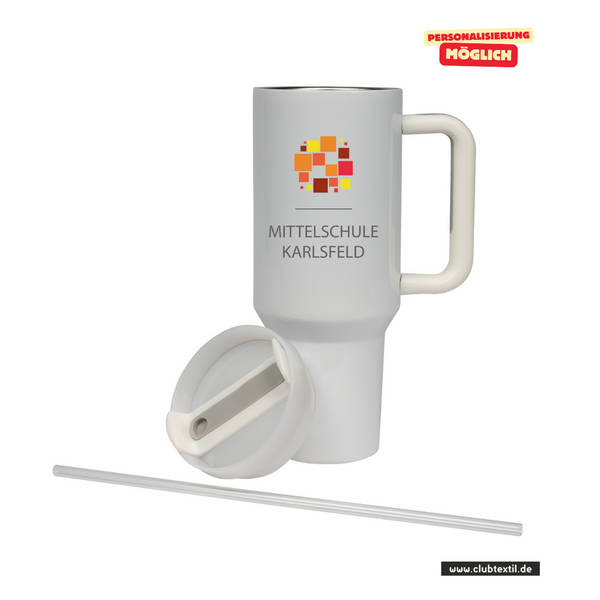 CT Edelstahl-Thermobecher - 1100ml - StanleyCup - Mittelschule Karlsfeld - Logo bunt