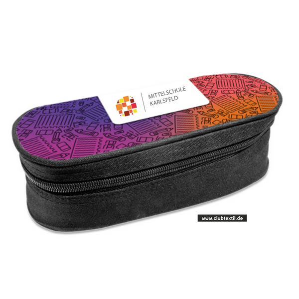CT Stiftebox - rosa - Mittelschule Karlsfeld - Logo bunt