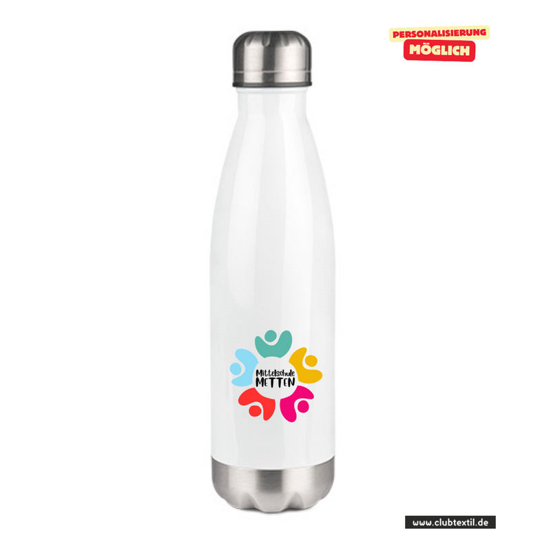 CT Thermoflasche - 500ml - weiß - Mittelschule Metten - Logo bunt