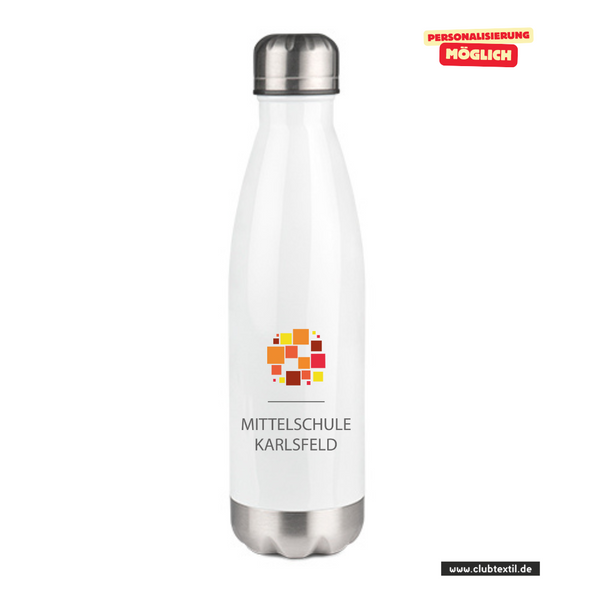 CT Thermoflasche - 500ml - weiß - Mittelschule Karlsfeld - Logo bunt