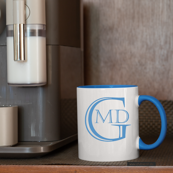 CT Tasse - blau - Marion-Dönhoff-Gymnasium - Logo blau