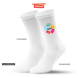 CT Tennissocken - weiß/weiß/bunt - Mittelschule Metten - Logo bunt