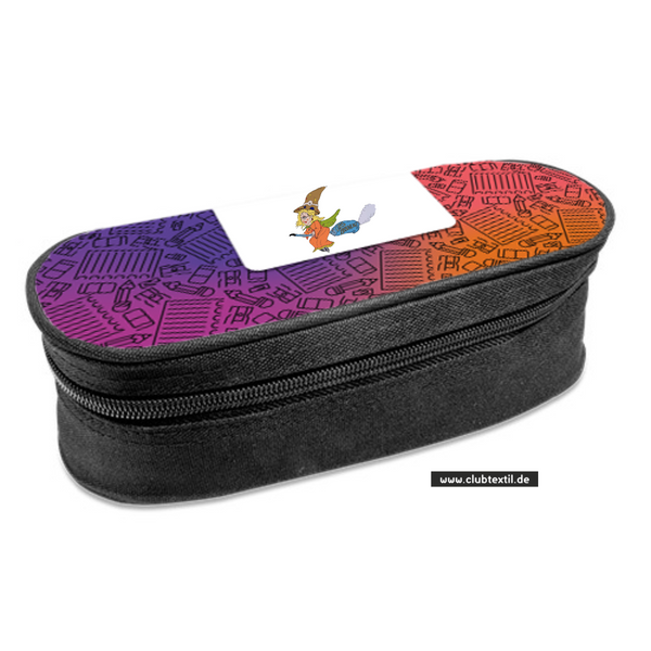 CT Stiftebox - rosa - Oberschule Braunlage - Logo Hexe bunt