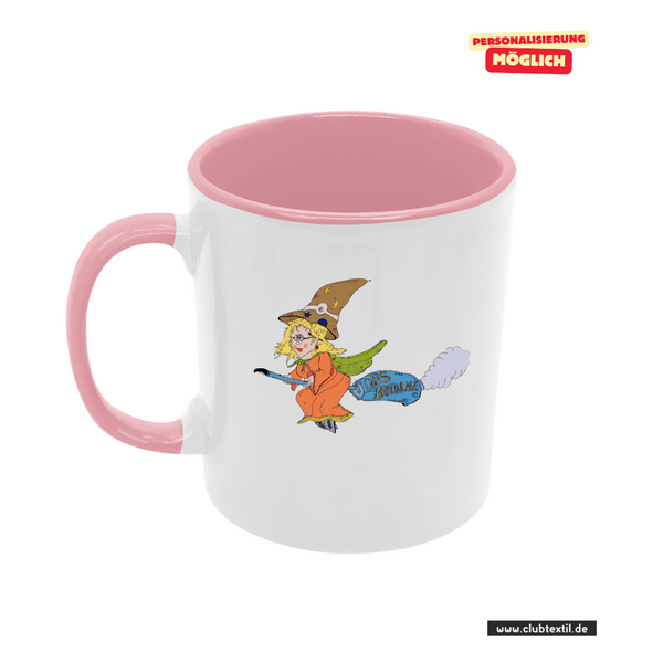 CT Tasse - rosa - Oberschule Braunlage - Logo Hexe bunt