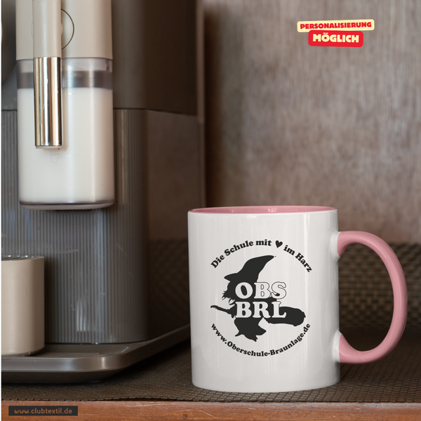 CT Tasse - rosa - Oberschule Braunlage - Logo Schatten schwarz