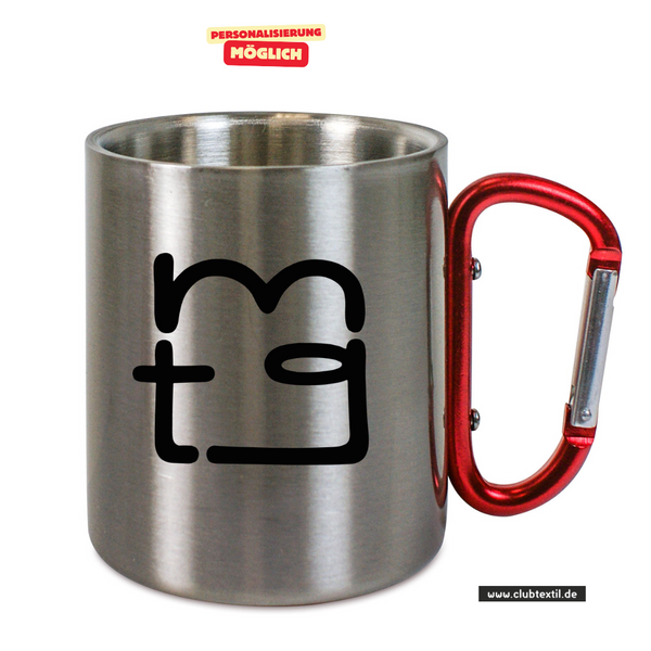CT Edelstahl-Tasse mit Karabiner Trek - silber - Maria-Theresia-Gymnasium - Logo