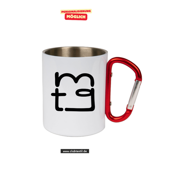 CT Edelstahl-Tasse mit Karabiner Trek - weiß - Maria-Theresia-Gymnasium - Logo